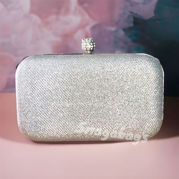 PREZZO NWT SILVER CLUTCH CROSSBODY BAG BLING SHINY RHINESTONE SPECIAL EVENT - Picture 6 of 7